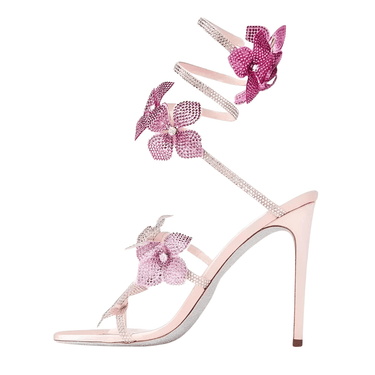 Crystal Flower Ankle Strap Sandals Women's Thin High Heels Street Style Narrow Band Ladies Shoes